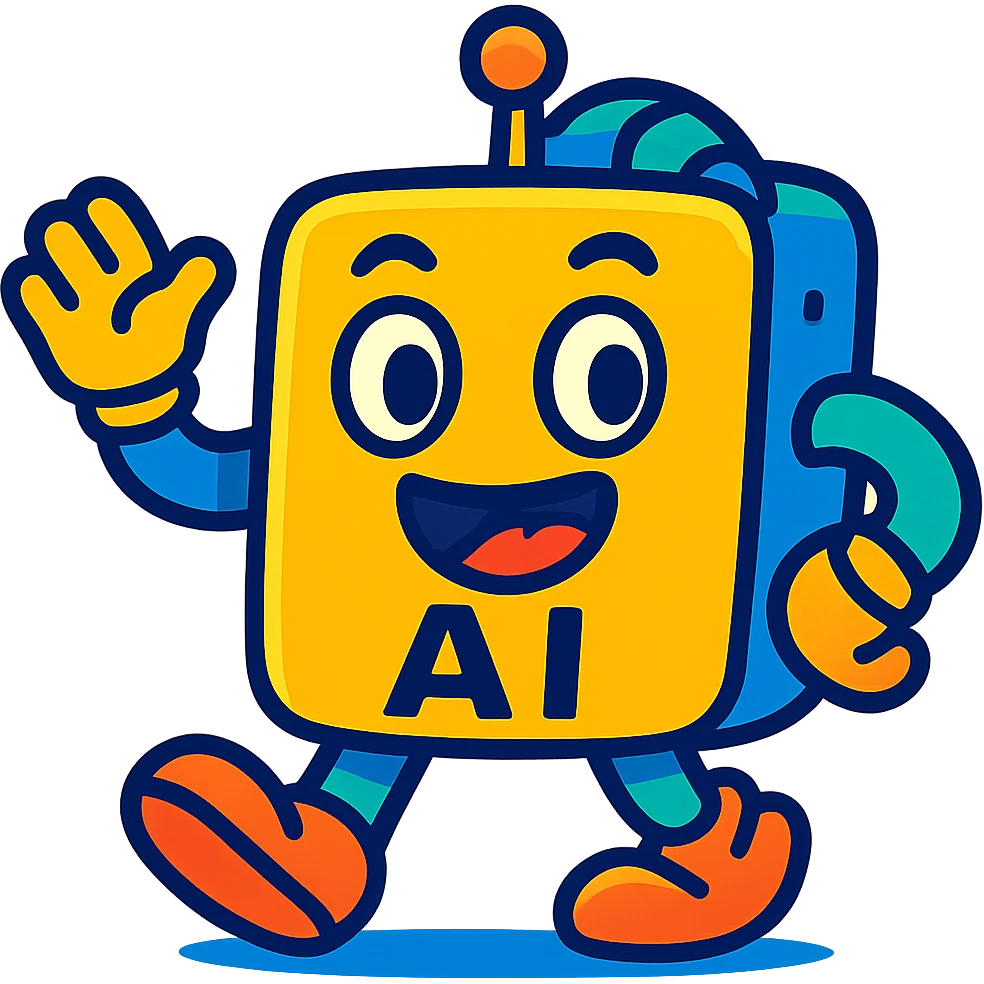 AI icon, playful cartoon style, bright colors, fun and friendly character emoji