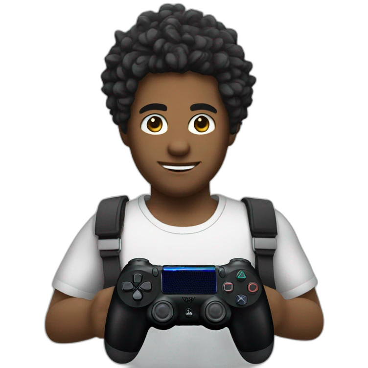 Homme avec cheveux noir avec une manette ps4 emoji