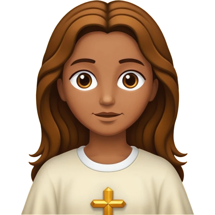 Faça uma menina morena de cabelo cacheado com as pontas claras, abraçando Jesus  emoji