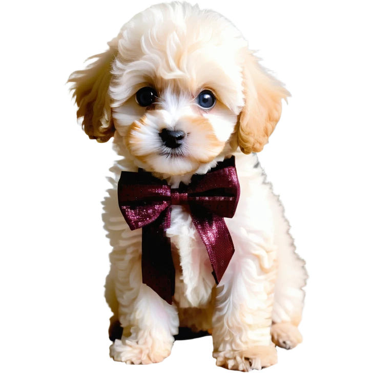 cute cream-colored baby Maltipoo puppy, pixel art emoji style, small chibi-like, big sparkling eyes, fluffy fur, sitting posture, soft pastel palette, high detail but simplified for emoji, 64x64 resolution emoji