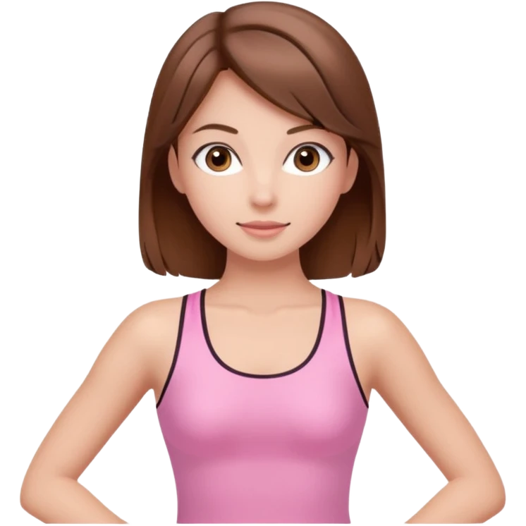 Beautiful girl with brown hair and brown eyes wearing pink Pilates costume  emoji