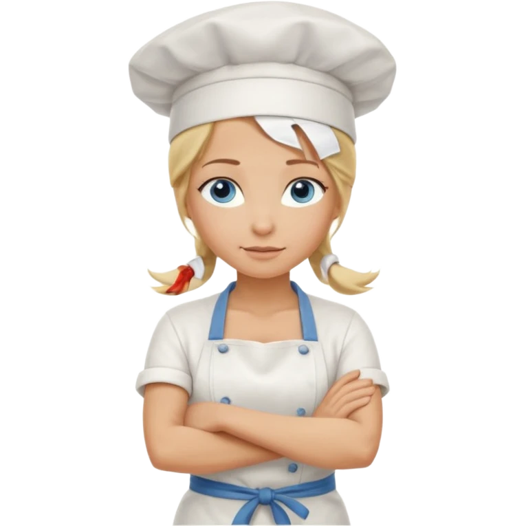 Sexy Full body  pretty
Long Blonde hair blue eyed female chef arms folded wearing tank top and denim shorts and chef hat arms folded emoji