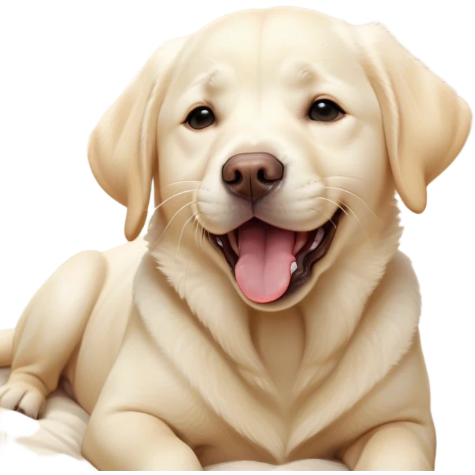 Cinematic Cute Yawning Cream Labrador Portrait Emoji, Head tilted slightly with a dramatic, wide-open yawn, showcasing a smooth cream Fur with a subtle shimmer, floppy ears slightly drooping, round warm eyes barely open in drowsy contentment, Simplified yet irresistibly adorable features, highly detailed, glowing with a soft, cozy glow, high shine, relaxed yet expressive, stylized with a touch of whimsy, bright and endearing, soft glowing outline, capturing the essence of a sleepy yet affectionate companion, so drowsy it feels like it could stretch out of the screen and curl up for a nap! emoji