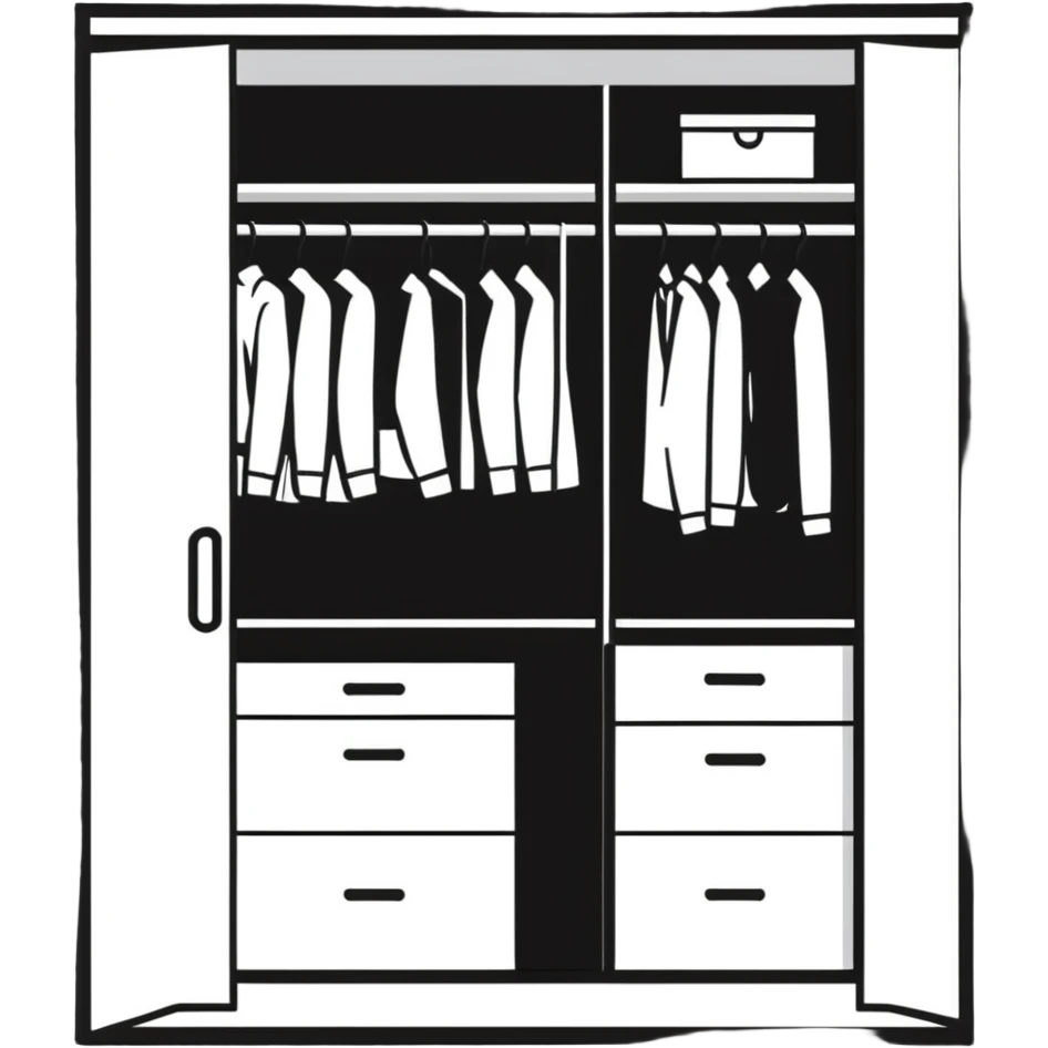 Modern closet with door ajar showing organized professional clothing, work wardrobe storage emoji