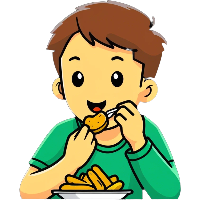 Un adolescente comiendo papas criollas emoji