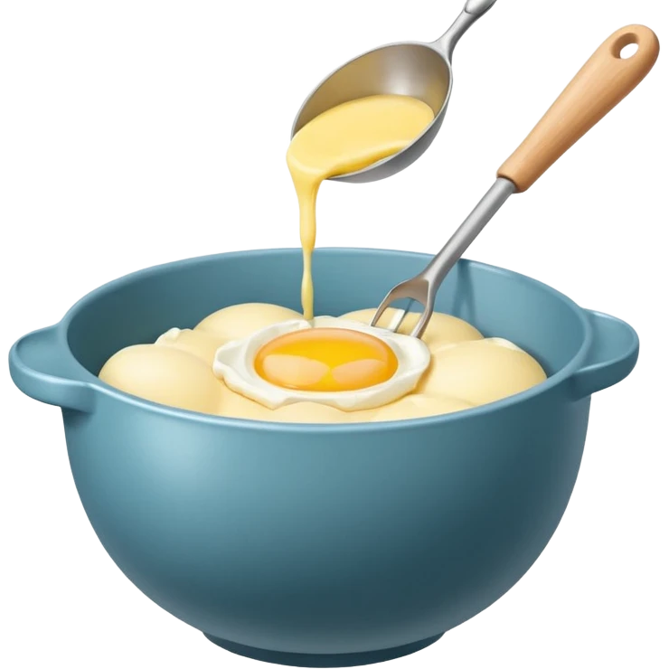baking preperation with mixing bowl with uncracked eggs and butter emoji