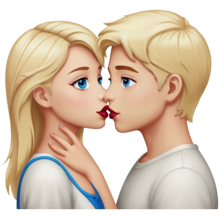 kiss-kiss boy and girl blue eyes and blond hair burgundy color emoji