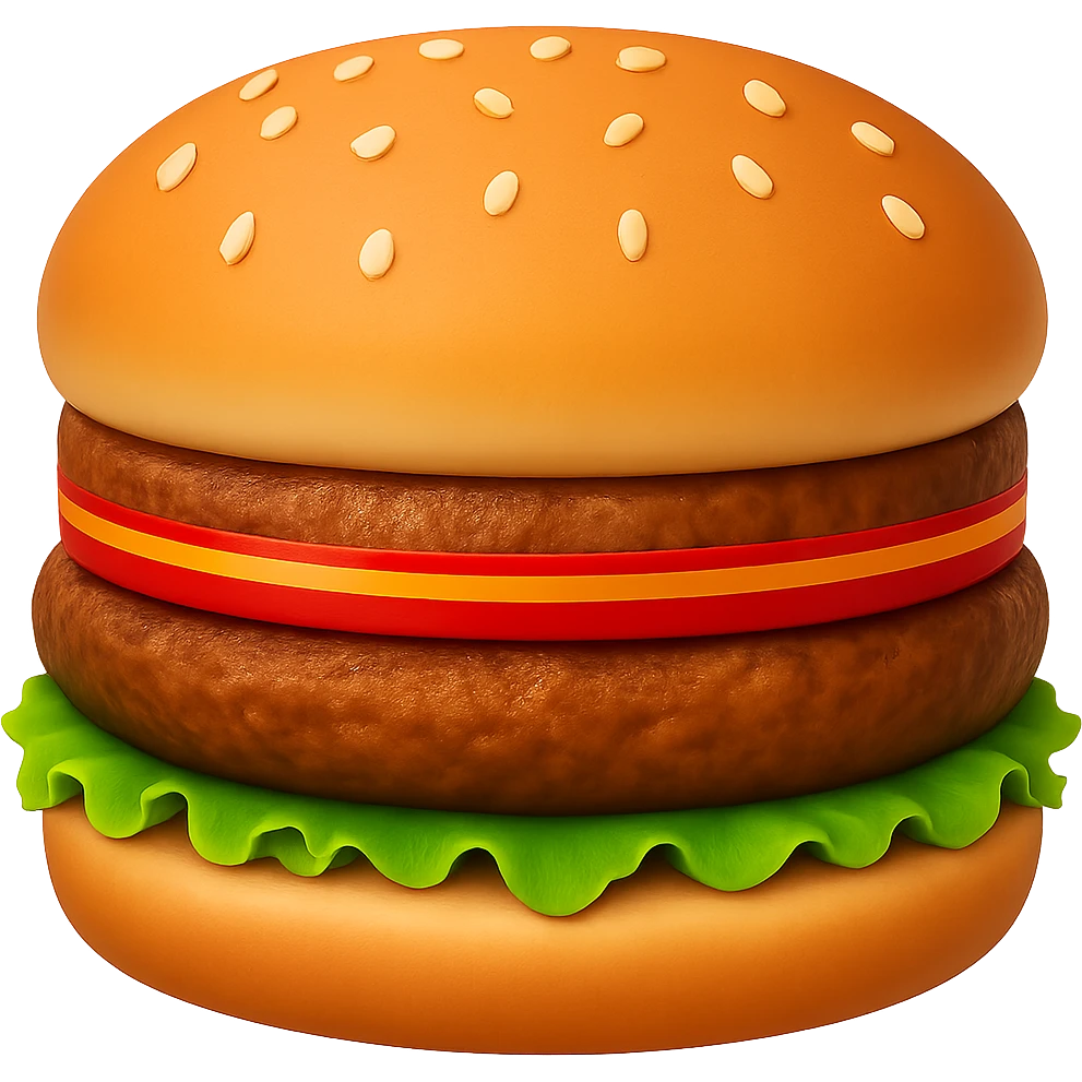 Edit the cheeseburger emoji by removing the extra cheese, keeping the sesame seed bun, and no cheese overall. Remove the background. emoji