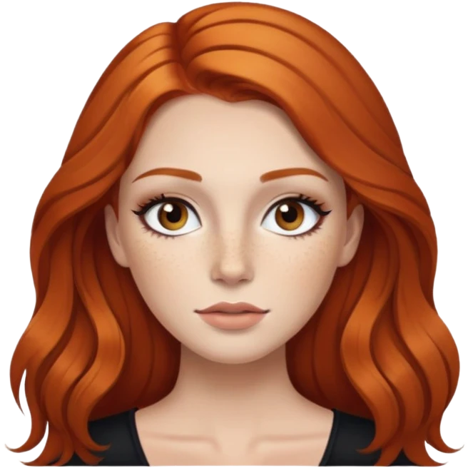 ginger hair, brown eyes, freckled, baddie,pretty, makeup, black eyeliner, long hair emoji