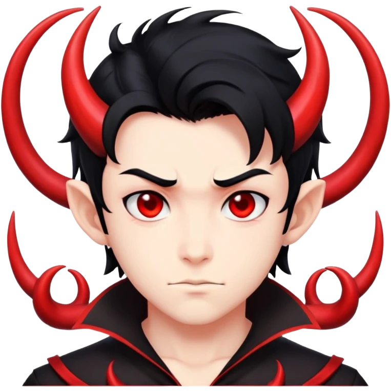 Cool anime devil boy with black hair and curved horns emoji