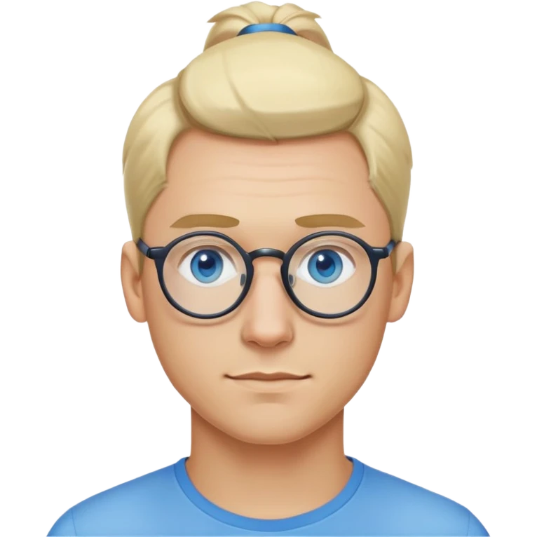 Man with blonde ponytail, round glasses and blue eye emoji