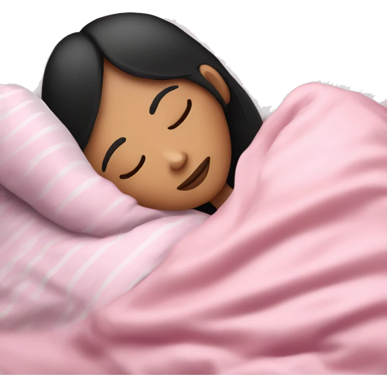 Pale girl with black hair and pink pyjamas sleeping emoji