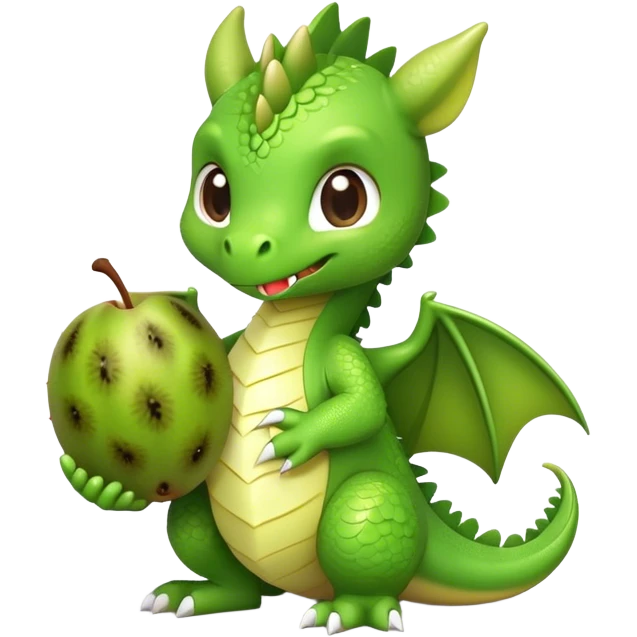 cute green chibi style dragon with kiwi fruit emoji