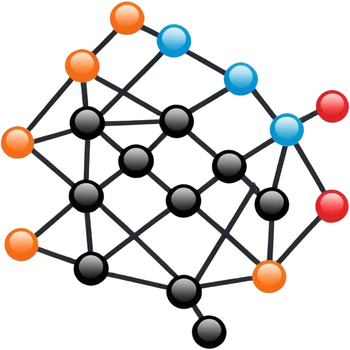 Minimalistic flat vector icon, iOS style, thin black contour on white background. Graph with multiple connected nodes and edges. Clean, no text, no shadows emoji