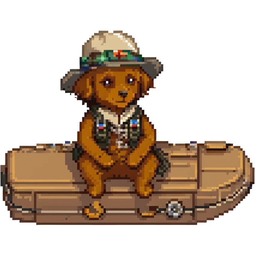 brown male wearing a hat sitting on an aircraft, retro and charming emoji