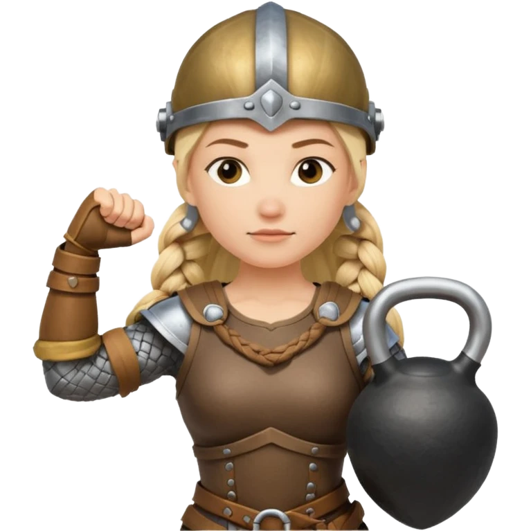 Una Kettlebell con la parte delantera con una vikinga que sea mujer con trenzas emoji