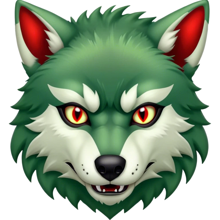 Evil Aggressive Green Wolf with red eyes emoji