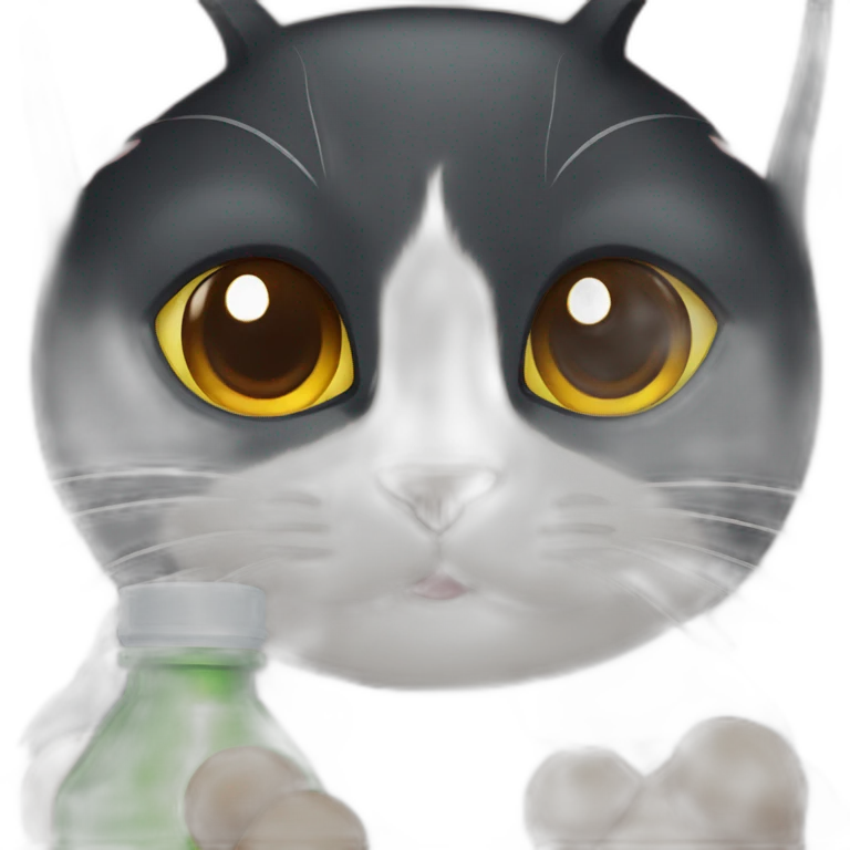 Black cat with brown eyes catching a cap of bottle emoji