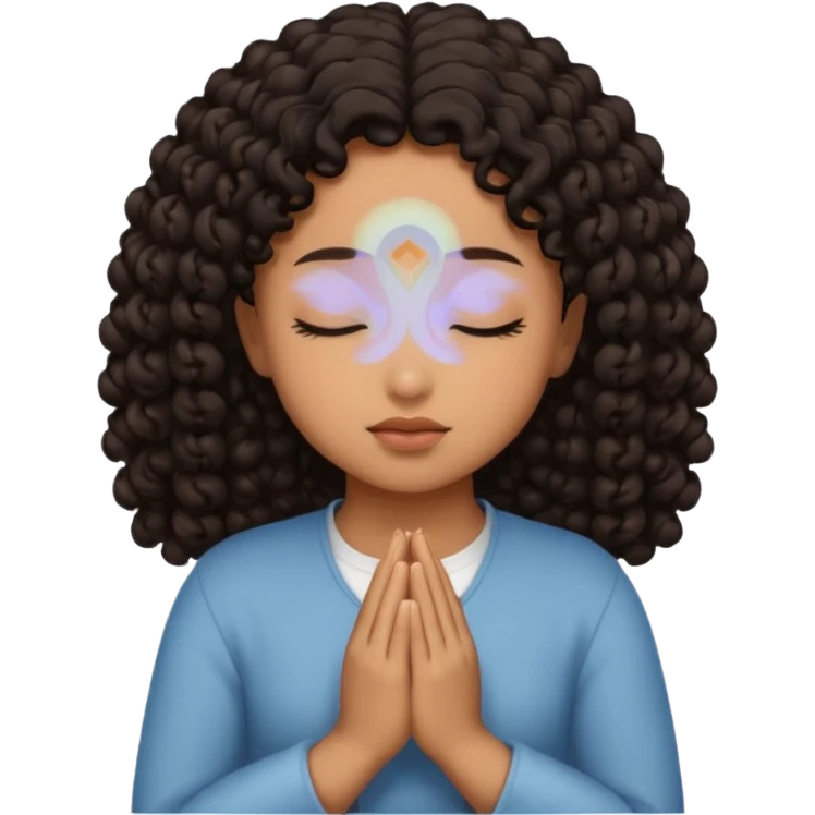 brown girl praying curls black hair and eyes closed emoji