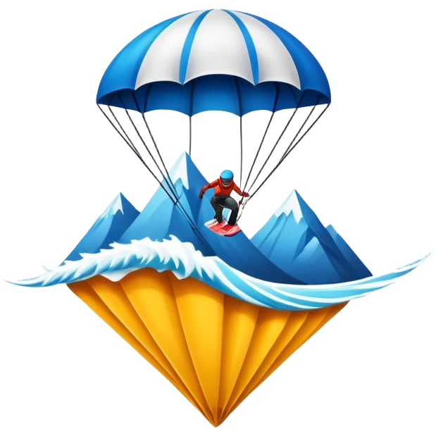 A bold emblem featuring a combination of symbols representing various extreme sports, like a mountain peak, a parachute, and a wave. The design is dynamic and sharp, capturing the thrill and adventure of extreme sports, with a strong, energetic vibe. emoji