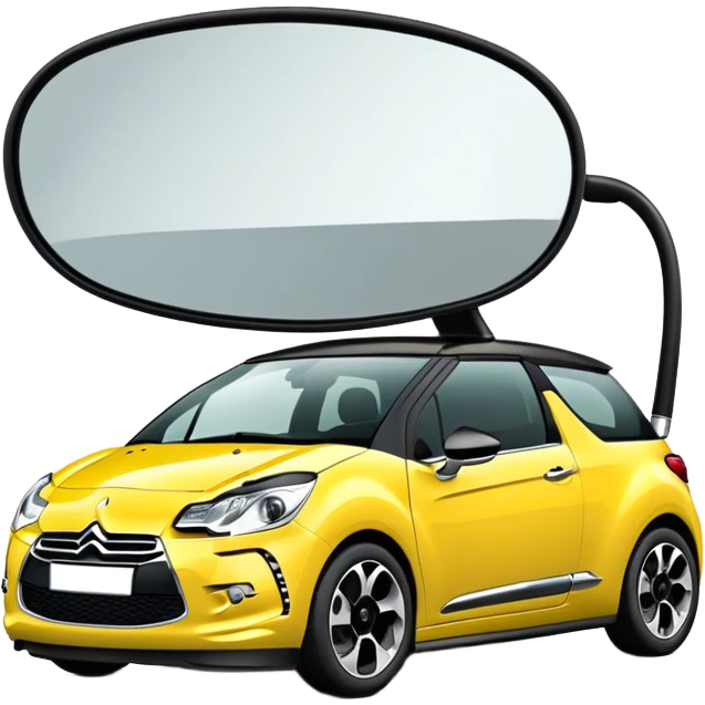 Yellow car Citroen DS3 with black roof like from car catalog  front left side chrome mirror emoji