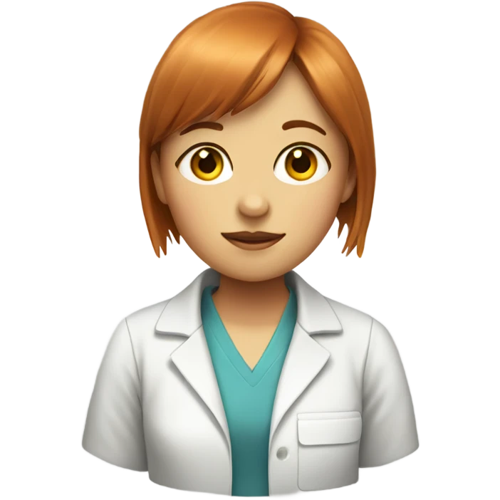 A readhead girl with bangs wearing a lab suit emoji