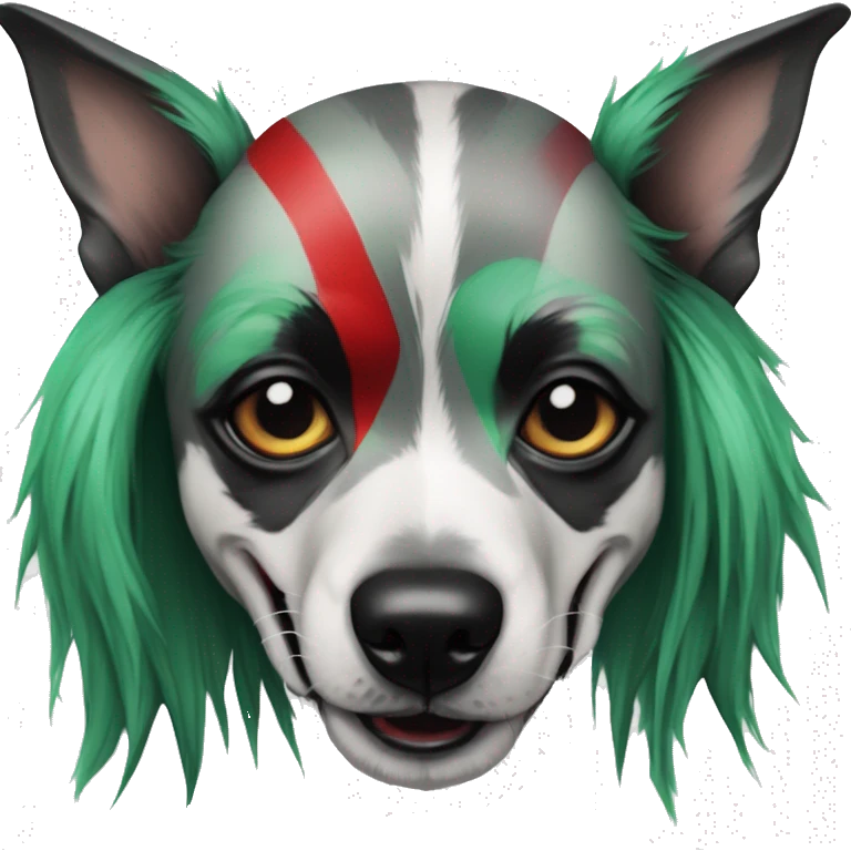 Punk dog spiked collar Green gray black red punk dog joker as a dog Harley Quinn as a dog mime clown harlequin facepaint tattoos punk lurcher surrealism  emoji