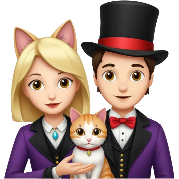 magician couple and their pet cat emoji