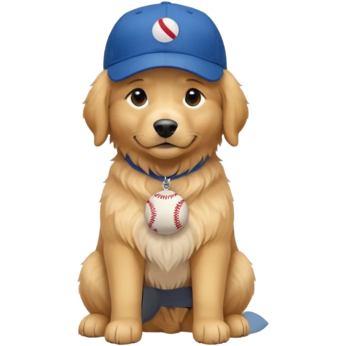Golden retriever dog with blue baseball cap fullbody sitting down emoji