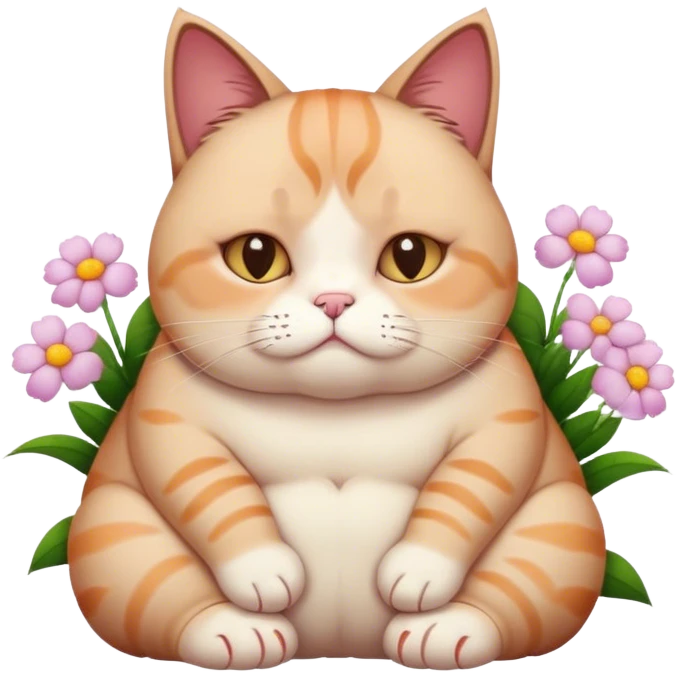 sad fat cat with flowers on hands emoji