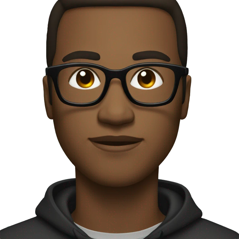Black man, straight hair combed to the side, wearing black art square glasses emoji