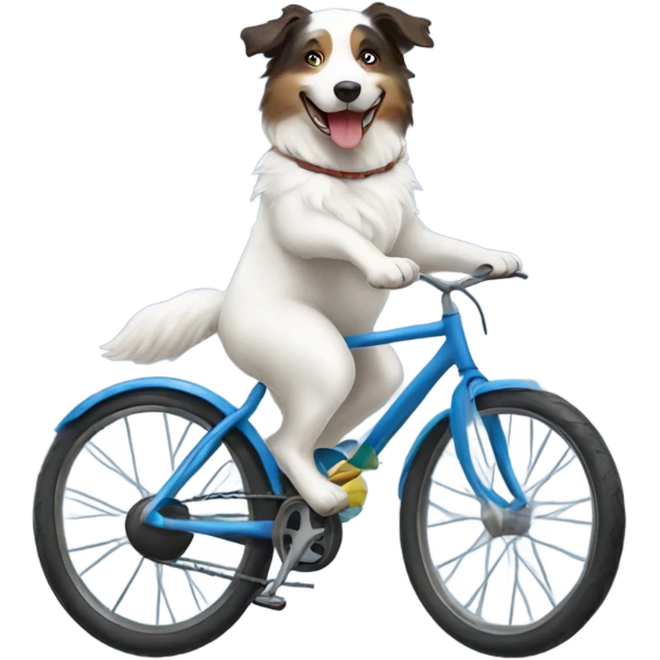 white Australian shepherd riding bike emoji