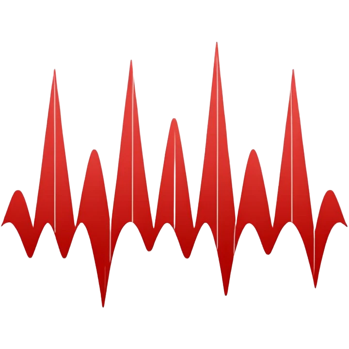Minimalist design on a white background showing an audio waveform transforming into a sheet of text or lines. Red and white color scheme. No text. Clean geometric style that represents video transcription or audio analysis emoji