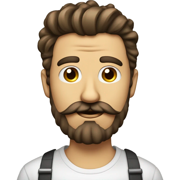 homme cheuveux bouclé yeux marron avec une barbe et une moustache les cheveux bouclé tombe devant son visage emoji