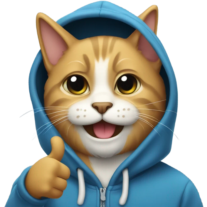Cat with beard and hoodie , thumbs up emoji