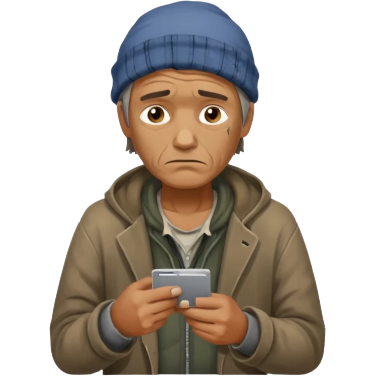 a homeless guy begging for money but with a card reader instead emoji