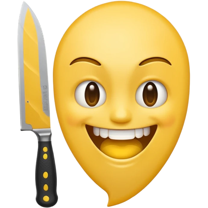 yellow emoji grinning, brandishing a knife, unhinged expression emoji