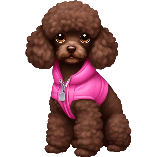 dark brown toy poodle with pink jacket emoji