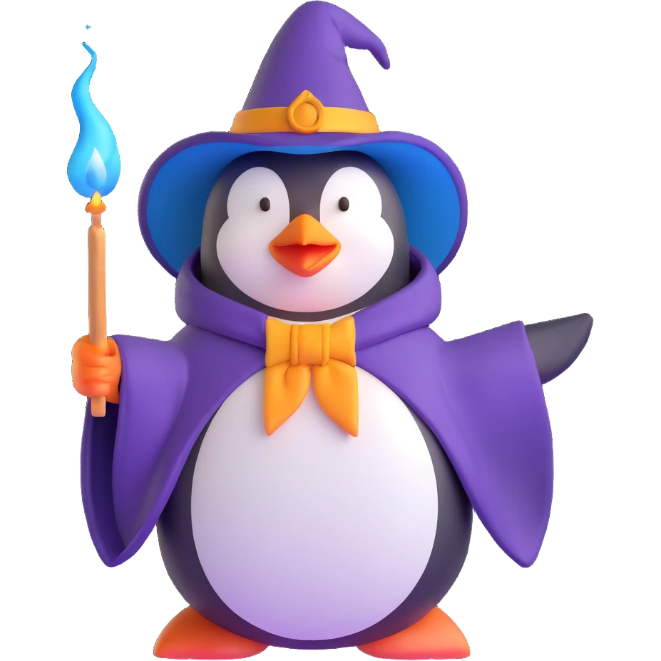 penguin wizard casting a spell emoji