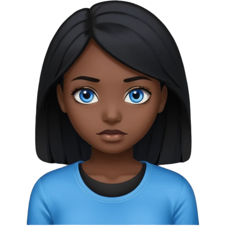 dark femine black haired girl with blue eyes and black top, very cold look emoji