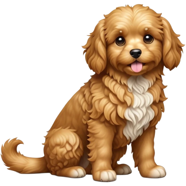 cinematic-[cavoodle dog]-realistic-full-body-sitting-emoji,-tail-resting-loosely-beside-its-paws,-head-tilted-dramatically,-very curly-[solid golden]-fur,-simplified-yet-realistic-focused-features,-highly-detailed,-glowing-with-an-almost-sarcastic-glow emoji