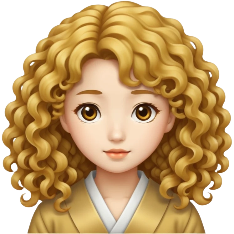 Japanese girl with big golden wavy curly hair emoji