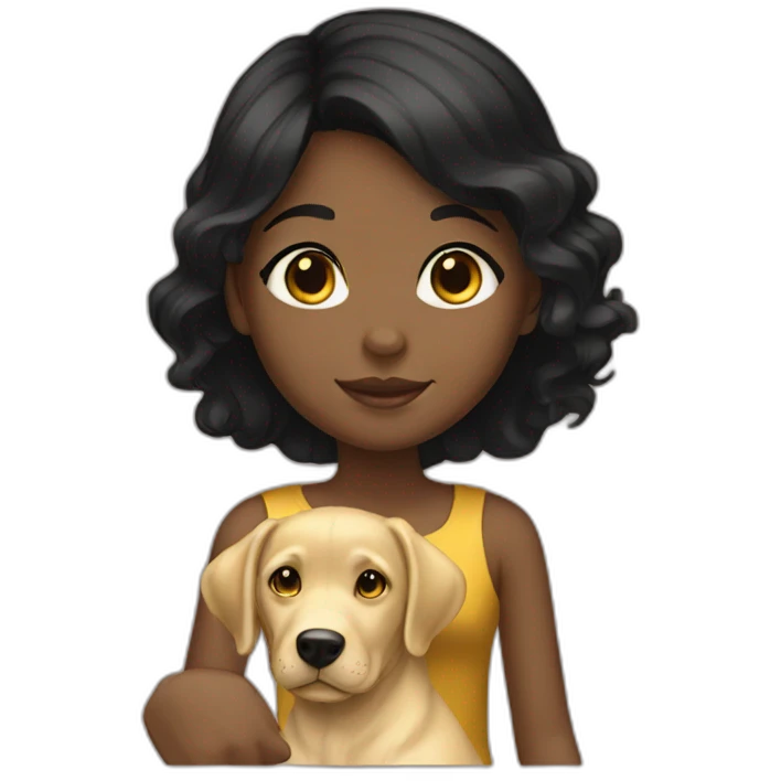 black hair girl with a gold labrador emoji