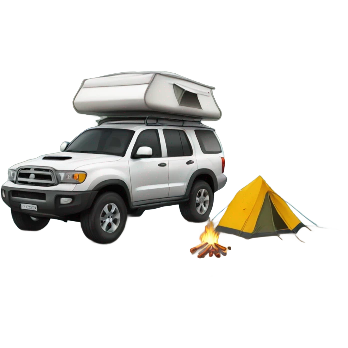 camping on a lake with a 4 wheel drive emoji