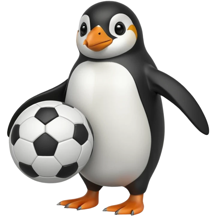 penguin holding soccer ball in hand emoji