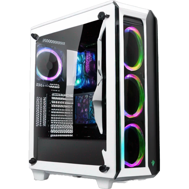 Black gaming PC RGB mid-tower case with glass side panel emoji