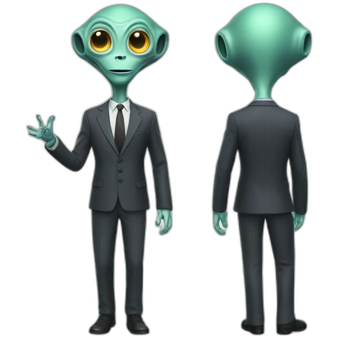 Friendly alien, dressed in suit, with antena in ears. Full body emoji