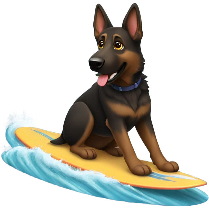 dark brown German shepherd surfing emoji