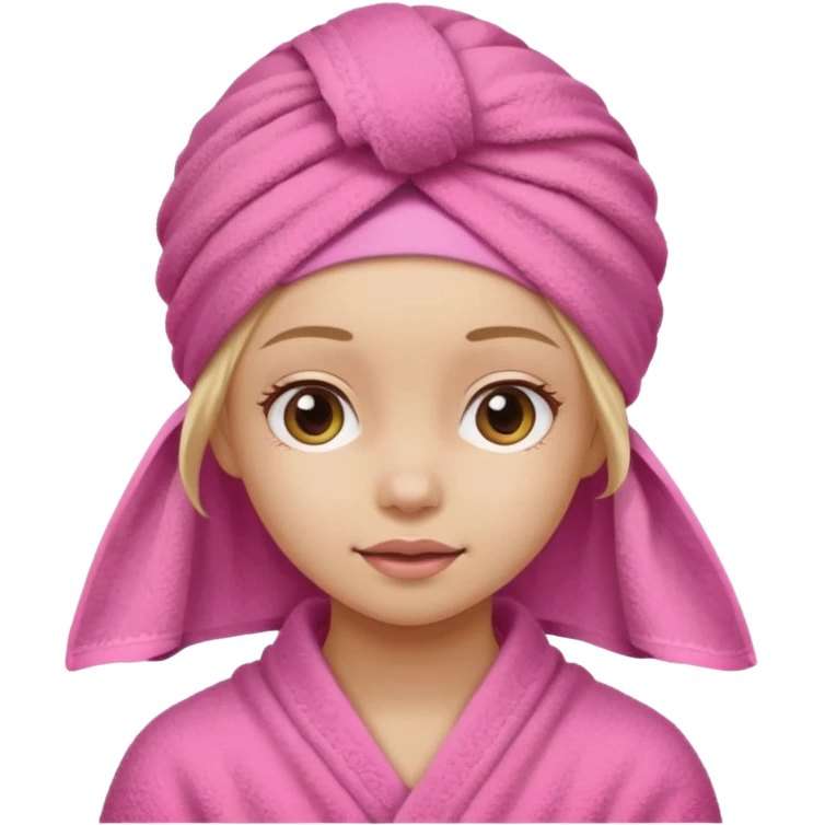 Uma menina com com uma toalha rosa no cabelo emoji