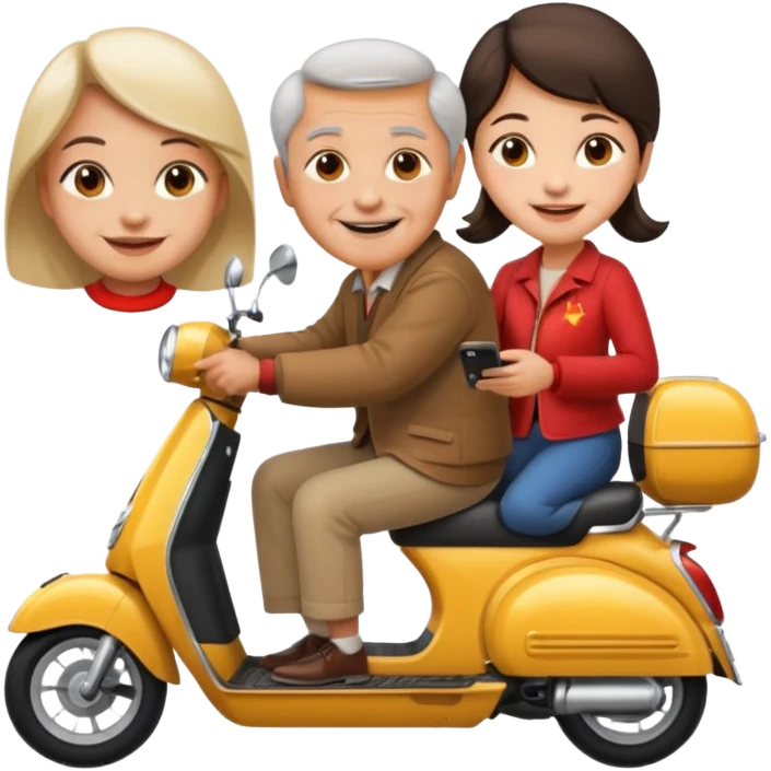 generate iphone emoji old guy italian and chinese girl into the scooter emoji